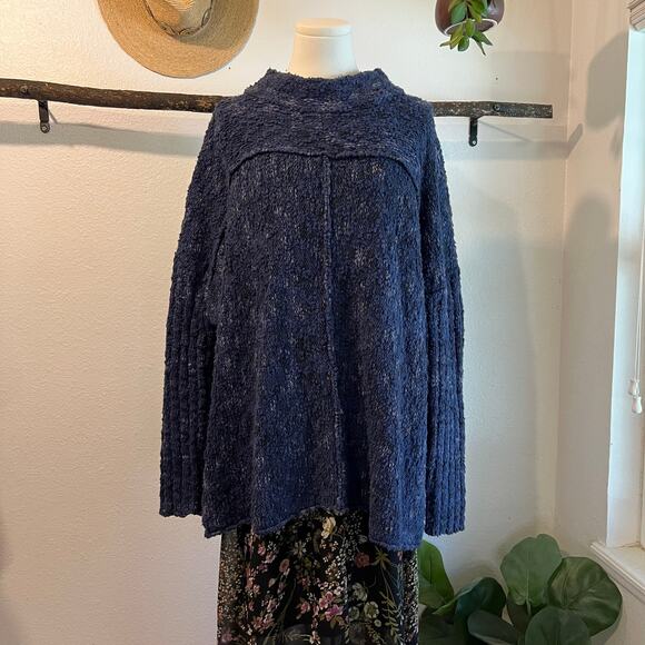 Free People Blue Chunky Knit Nightingale Oversized Pullover Sweater Size Large - Picture 13 of 13